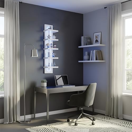 Exclusive U-Shaped 5-Tier Compact Narrow Wall Shelf Unit with RGB Lighting, Modern Vertical Shelf for Vanity, Ideal for Anime Figures, Perfumes, Cosmetics, Collectibles,White - color: 4ur-white