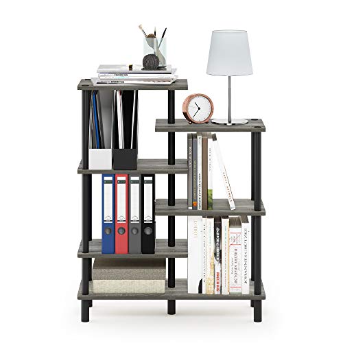 Furinno Turn-N-Tube 6-Tier Accent Display Rack, French Oak Grey/Black - color: French Oak/Black, style: 6-Tiers, Side Ladder