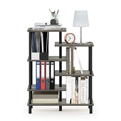 Furinno Turn-N-Tube 6-Tier Accent Display Rack, French Oak Grey/Black - color: French Oak/Black, style: 6-Tiers, Side Ladder