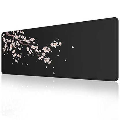 ETZ Japanese Cherry Blossom Mouse Pad (31.5 × 11.8 × 0.12 inch) Extended Large Mouse Mat Desk Pad, Stitched Edges Mousepad,Non-Slip Rubber Base,Gaming Mouse Pad - color: Plum Mouse Pad - 1