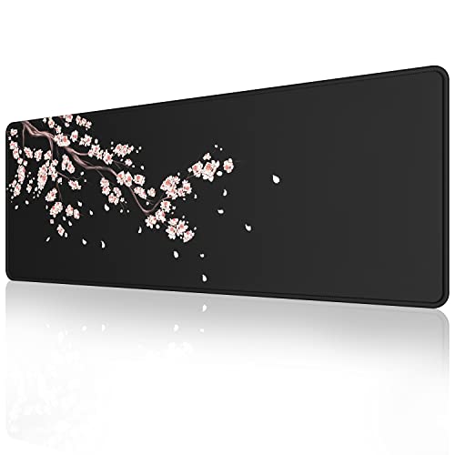 ETZ Japanese Cherry Blossom Mouse Pad (31.5 × 11.8 × 0.12 inch) Extended Large Mouse Mat Desk Pad, Stitched Edges Mousepad,Non-Slip Rubber Base,Gaming Mouse Pad - color: Plum Mouse Pad - 1