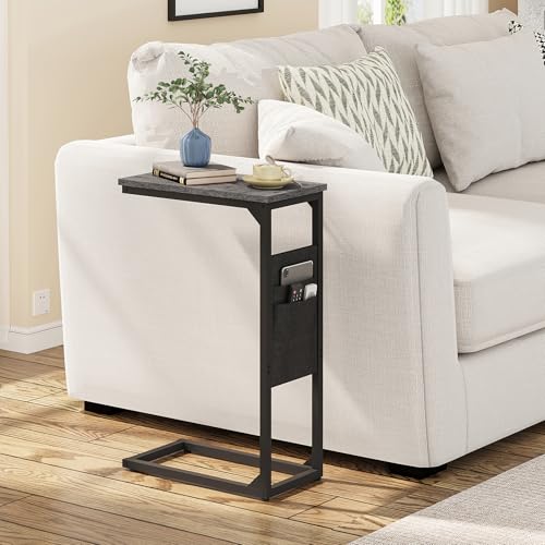 TUTOTAK C Shaped End Table, Side Table for Couch, Sofa Table with Storage Bag, TV Tray for Living Room, Bedroom, Charcoal Grey TB01BY082 - color: Grey, size: 1 Pack (7.9"W ), style: Ordinary