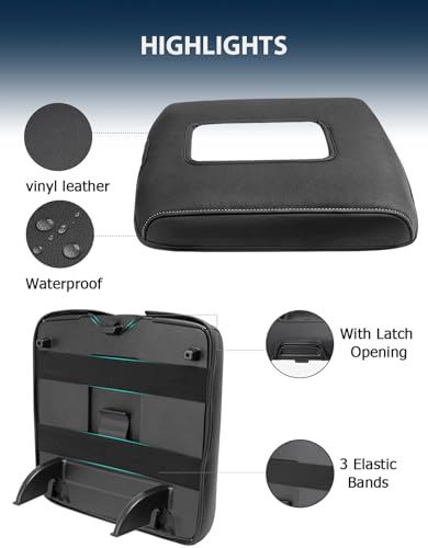 Center Console Cover for 2014-2018 Chevy Silverado & GMC Sierra 1500 2500 3500, Durable PU Leather Armrest Lid Covering Protector, Anti-Scratch, Gray Stitches (Fits Split Bench Jump Seat) - color: Black with Gray Stitching