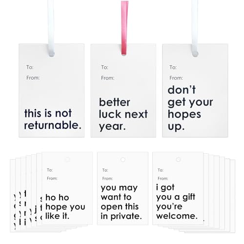 Funny Gift Tags for Presents, White, 18pcs | 18 Unique Sarcastic Sayings, To and From Name Tags - color: White
