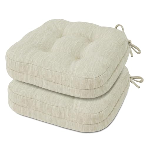 Shinnwa Kitchen Chair Cushions Set of 2, Dual-Layer Memory Foam Dining Chair Cushions, Patented Design Seat Pads with Ties, 16.5 x 16.5 x 3.5in, 2 Pack, Ivory - color: Ivory, size: 2 Count (Pack of 1)