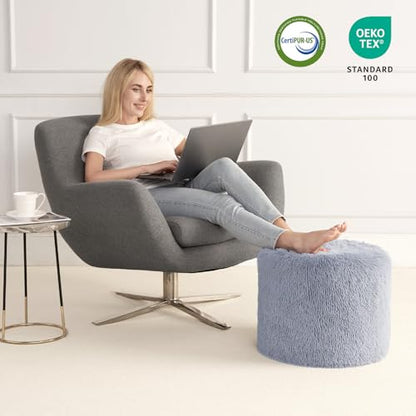 Hansleep Round Pouf Ottoman Foot Rest, Footstool, Grey | High-Density One-Piece Foam, 20 x 15 Inch, Firm & Stable, for Couch, Bedroom, Living Room, Machine Washable Cover - color: Grey, size: 20"D x 20"W x 15"H