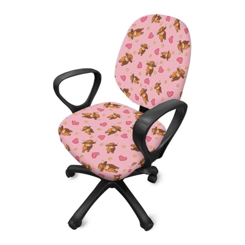 Highland Cow Office Chair Cover Dust Proof Computer Chair Seat Cover 2 Piece Dorm Computer Rotating Chair Slipcover Chair Padded Cover Anti-Slip Desk Accessories - color: Highland Cow Valentines