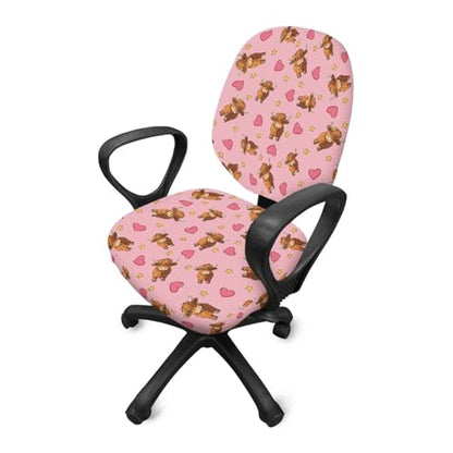 Highland Cow Office Chair Cover Dust Proof Computer Chair Seat Cover 2 Piece Dorm Computer Rotating Chair Slipcover Chair Padded Cover Anti-Slip Desk Accessories - color: Highland Cow Valentines