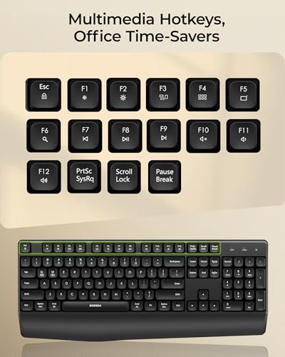 seenda Wireless Bluetooth Keyboard Mouse Combo, COE200 Ergonomic Keyboard with Wrist Rest, Silent Mouse, Multi-Device Connection, Full-Size Compatible for Windows PC Laptop Mac MacBook, Black - color: Black