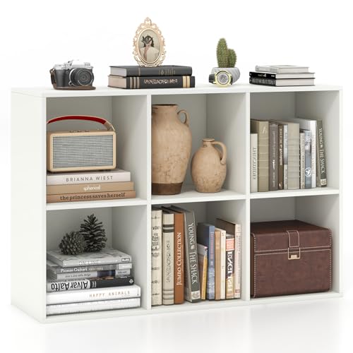 Giantex 6-Cube Bookcase, 3-Tier Cubby Bookshelf, Horizontal Vertical Display Rack with Anti-Tipping Kits, Modern Storage Organizer Shelf Unit for Bedroom, Living Room, Study Room, White - color: White, size: 6-Cube