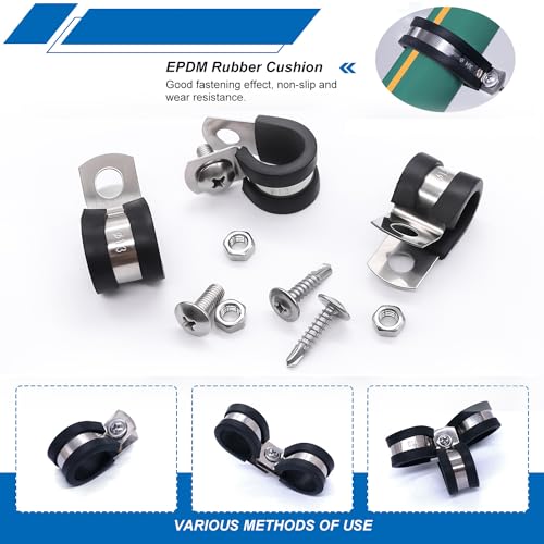 Twidec/50PCS 1/2 Inch Cable Clamp 304 Stainless Steel Rubber Coated Cushion Pipe Clamps,Metal Clamp,With Metal Rubber Clips For Automotive Wire Tube Pipe Clamps N-056-1/2 - size: 1/2 Inch - 50 PCS