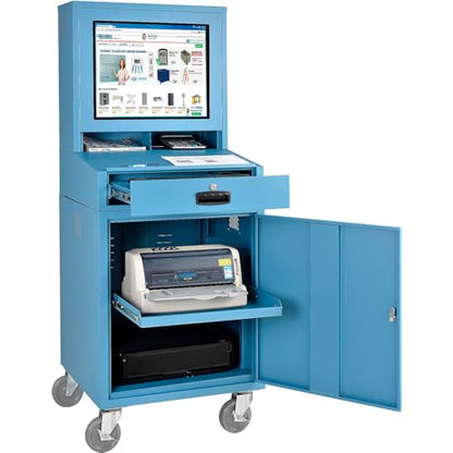 Global Industrial Mobile Security LCD Computer Cabinet Enclosure, Blue | For 24" Diagonal Monitors, Steel Construction, Powder Coat Finish, 24-1/2"W x 22-1/2"D x 62-3/4"H, Unassembled - color: Blue