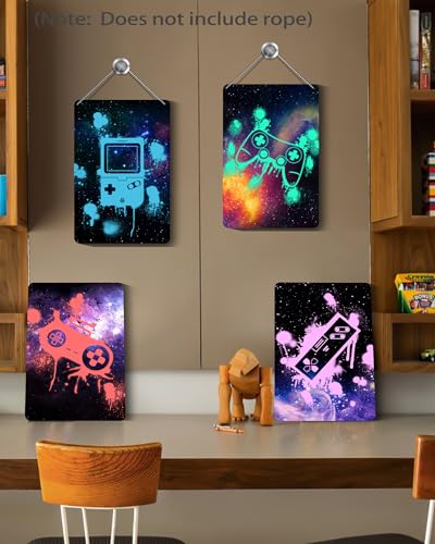 Drsoum Video Gamer Room Decor for Boys Gaming Wall Decor Neon Gaming Room Metal Sign 12 x 8 Inch Set of 4 - Gamer Wall Decor Teenage Boy Room Decor