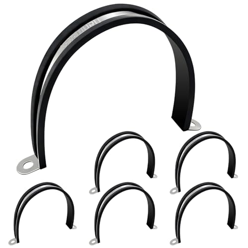 OURU 6pcs 3.5 Inch Pipe Clamp 304 Stainless Steel, Heavy Duty Rubber Cushioned Insulated Pipe Strap, U Bracket Clamp Conduit Clamp for Automotive, Wire & Tube - size: 3.5"