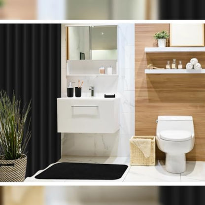 Hosuly 9 Pcs Bathroom Accessory Set Shower Curtain and 12 Hooks Table Trash Can Soap Dispenser Soap Dish Non Slip Bathroom Rugs Cup and Cotton Swab Holder Complete for Bathroom Decor (Black) - size: Black