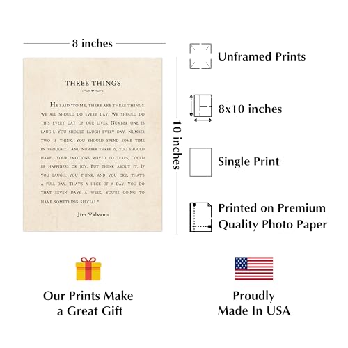 AMERICAN LUXURY GIFTS Jimmy Valvano Three Things Quote - Inspirational Vintage Typography Wall Art for Office Home Studio Decor - 8x10 Unframed Print