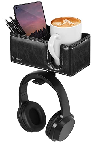 Desk Cup Holder Clip on Pen Holder Headphone Hanger Headset Stand Rotatable Clamp Hook Under Desk (Black) - color: Black