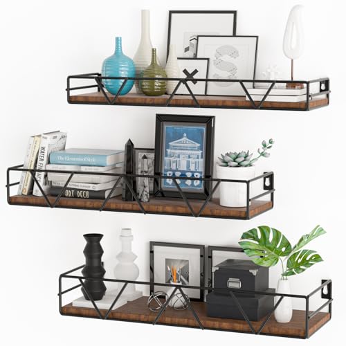 Amaoot Floating Shelves Set of 3, Home Wood Wall Shelf, Farmhouse Shelf for Bedroom, Wall Mounted Floating Shelf for Living Room, Bedroom, Bathroom, Kitchen, Office (Black) - color: Black