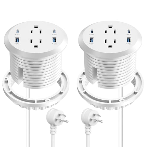 3 inch Desktop Power Grommet USB C,65W Fast Charging Station,Furniture Recessed Power Strip,2 Outlets,4 USB Ports,Flush-Mount for Desktop, Workspace Essential Desk Outlet,2 Pack (White) - color: White, size: 2 PCS-65W USB Port