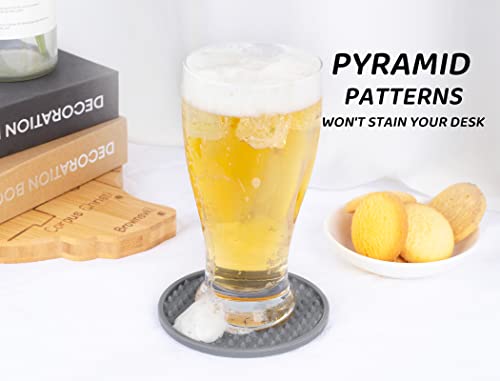 Coasters for Drinks 6 Pack Drinking Coasters with Holder,Heat Resistant Silicone Cup Mat Tabletop Protection,Non-Slip Rubber Coaster for Kinds of Cups (Grey) - color: Grey-metal Holder