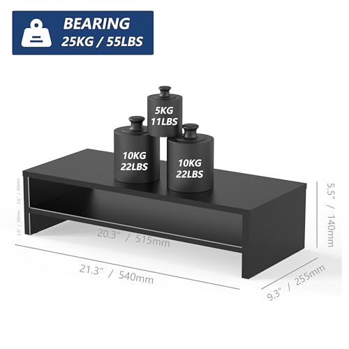 FITUEYES Monitor Stand - 2 Tier Computer Monitor Riser with 21.3 Inch Shelf, Wood Desktop Stand for Laptop Computer Screen, Desk Organization, Office Supplies - color: Black, size: 21.3“