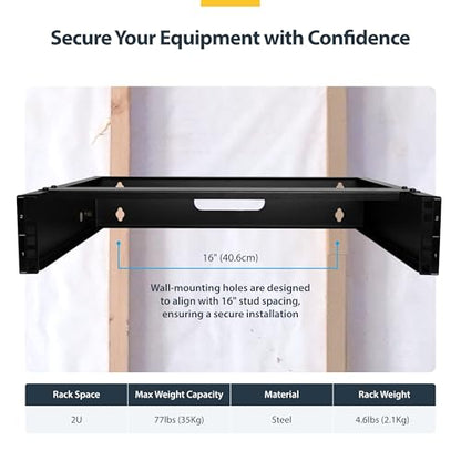 StarTech 2U 19in Wall-Mount Network Rack, 14in, 77lb (RACK-2U-14-BRACKET) - size: 2U