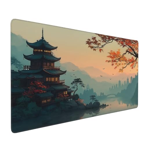 Large Japanese Ancient Building Landscape Design, Mouse Pad, XXL Extended Gaming Keyboard Mat,Waterproof Anti-Slip Rubber Base, Laptop Desk Protector 35.4 x 15.7 Inches - color: Chinese Style Ancient Building