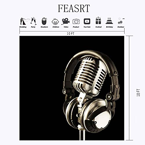 10x10ft Microphone Backdrop Headset Photography Background for Birthday Party Decor Banner Photo Booth Studio Props BJAY15 - size: 10x10FT