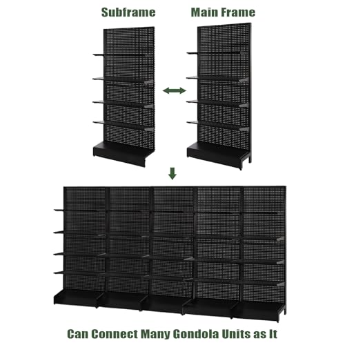 NectaCol Pegboard Display Stand, Gondola Retail Shelving Wall Display for Convenient Grocery Office Supply or Liquor Stores, Single Side Peg Board Panels, Extra 20 Hooks, No Including 4 Shelves - size: 1 Unit - Single Side - Black