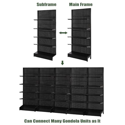 NectaCol Pegboard Display Stand, Gondola Retail Shelving Wall Display for Convenient Grocery Office Supply or Liquor Stores, Single Side Peg Board Panels, Extra 20 Hooks, No Including 4 Shelves - size: 1 Unit - Single Side - Black