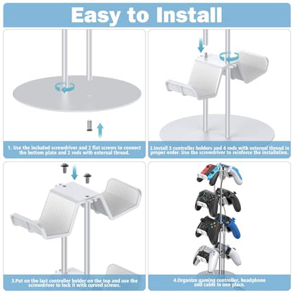 Kytok Gamer Gifts, Headset Stand 4 Tiers with Cable Organizer, Controller Stand Compatible with PS5/Xbox/Nintendo Switch/PS Portal/PS4, Headset Holder & Controller Holder - size: 4 tiers+white