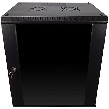 NavePoint 12U Server Rack Enclosure with Glass Door, Cooling Fan, Locks, & Removable Side Panels - 12U Wall Mount Network Cabinet 19 Inch Rack 17.7" Deep (450mm) - size: 12U