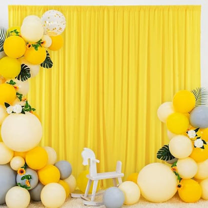 AK TRADING CO. 10 feet x 8 feet IFR Polyester Backdrop Drapes Curtains Panels with Rod Pockets - Wedding Ceremony Party Home Window Decorations - Lemon Yellow - color: Lemon Yellow