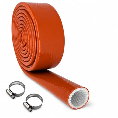 Red Fire Sleeve Heat Shield, 1-1/2 Inch Silicone Coated Fiberglass Heat Resistant Sleeve, 5 FT High Temp Hose Protection, 500°F Continuous / 3000°F Burst, for Fuel Line Brake Line Wiring - color: Red, size: 1-1/2 Inch (38mm) ID x 5FT