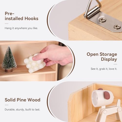 10"x 12" Small Trinket Display Shelf, Natural Unfinished | Fully Assembled, DIY Stain, Wooden Spice Rack For Wall Or Desk, Display Collectibles, Knick Knacks, Mini Figurines, Crystals - color: Natural
