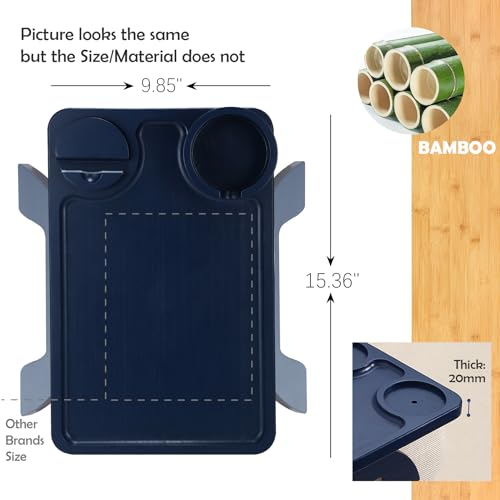 Nnewvante Couch Arm Tray,3 in 1 Large 15.36"x9.85" Bamboo Couch Table Armrest Sofa Arm Clip on Tray Table with 360°Rotated Phone/Cup Holder,Navy Blue - color: Navyblue