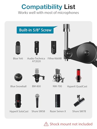 InnoGear Microphone Arm Stand, Heavy Duty Mic Arm Microphone Stand Suspension Scissor Boom Stands with Mic Clip and Cable Ties for Blue Yeti Snowball Hyper X QuadCast SoloCast Fifine Gaming (Medium) - size: Medium