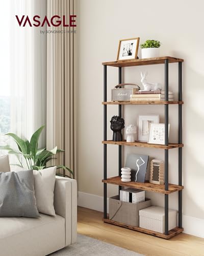 VASAGLE Superfast Toolless Assembly, 5-Tier Shelf for Living Room, Standing Shelf, Bookshelf, Bedroom, Kitchen, 9.4 x 23.6 x 54.7 Inches, Rustic Brown and Ink Black ULLS165K01 - color: Rustic Brown + Ink Black, size: 5 Tiers (23.6"W)