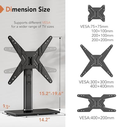 Hemudu Universal Swivel TV Stand/Base Table Top TV Stand for 21 to 50 inch TVs with 90 Degree Swivel, 4 Level Height Adjustable, Heavy Duty Tempered Glass Base, Holds up to 99lbs, HT02B-002 - size: 15 x 9.9 x 23.3 inches (For 21"-50" TVs)