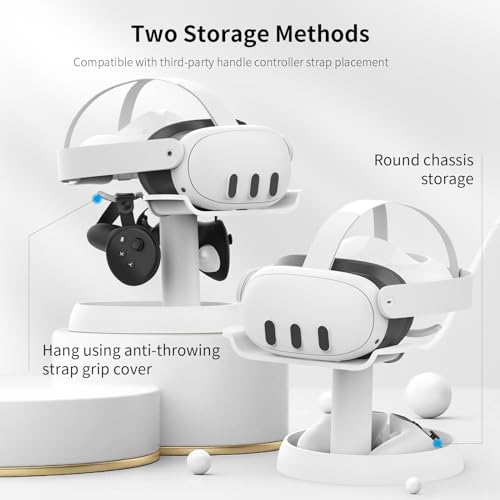 AMVR Stand Holder Compatible with Meta Quest 3s/Quest 3/Vision Pro/Quest 2/Pico 4/for PSVR 2 - Universal VR Headset Display Dock, Stable Bracket Storage Round Base, Mount Install Easy - color: White