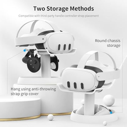 AMVR Stand Holder Compatible with Meta Quest 3s/Quest 3/Vision Pro/Quest 2/Pico 4/for PSVR 2 - Universal VR Headset Display Dock, Stable Bracket Storage Round Base, Mount Install Easy - color: White