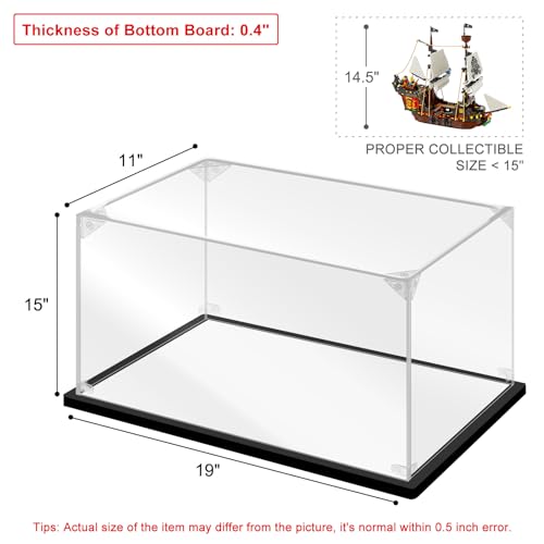 Acrylic Display Case, 19.6×11.8×15.7 Inch Clear Acrylic Display Box with Black Frame, Assemble Collectibles Display Case for Trophy, Action Figures, Dolls & Building Toys - size: 19.6*11.8*15.7inch