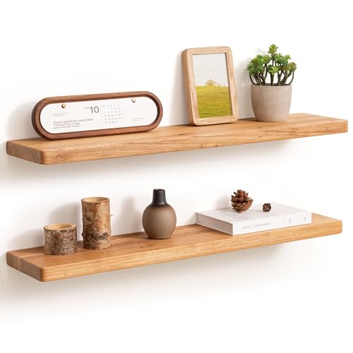 Fun Memories Rustic Elm Wood Floating Shelves, 30 Inch Wall Shelf Set of 2, Wooden Bathroom Shelves with Heavy-Duty Bracket, Storage & Display Shelf for Kitchen, Bedroom, Living Room - color: Usa-sourced Elm Wood, size: 30"W x 6.7"D