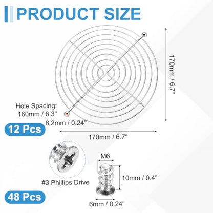 PATIKIL 170mm Fan Finger Grill, 12 Pcs Metal Ventilation Grill Guard Cover with Screws for Industry Workshop Computer Household Refrigerators Air Conditioning, Silver - size: 170mm