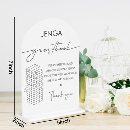 Tumbling Tower Game Sign, Wedding Guest Book Sign, Wedding Engagement Bridal Shower Reception Drinks Table Desk Acrylic Decor - color: Jenga Guestbook