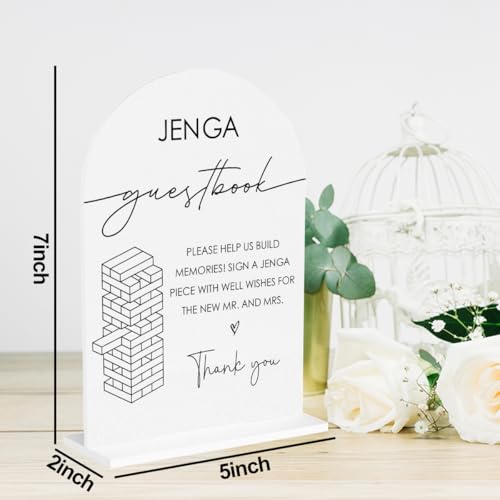 Tumbling Tower Game Sign, Wedding Guest Book Sign, Wedding Engagement Bridal Shower Reception Drinks Table Desk Acrylic Decor - color: Jenga Guestbook