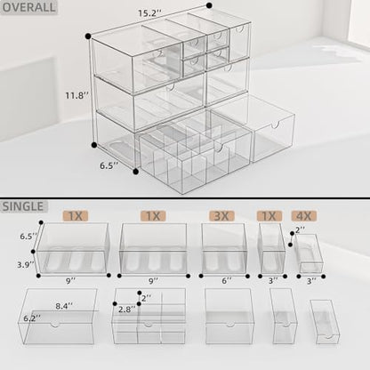 Desk Organizer Set, Clear Stackable Dustproof Storage Boxes for Desktop, Office, DIY Craft & Vertical Space Saving, Perfect for Makeup, Stationery, Jewelry Organization (10 Drawer) - size: 10 drawer clear