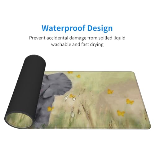 Baby Elephant with Butterflies Mouse Pad Large Gaming Mousepad Non-Slip Rubber Base Keyboard Mouse Mat for Laptop Keyboard Desktop 31.5 x 11.8 inch - color: Baby Elephant With Butterflies
