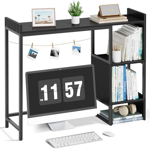 Black Desk Hutch Top Only Dorm, Desktop Shelf Bookshelf 37" Organizer Shelves for Computer Dorm Office - color: Black