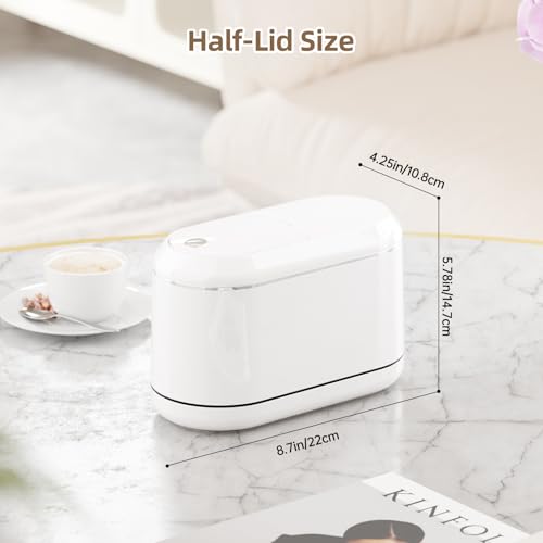 PAVSTINE Mini Trash Can for Desk with 5 Rolls Trash Bags, White Half-Lid | Space-Saving Small Press-Top Countertop Garbage Bin, Easy Move, Removable Vintage Stylish Waste Basket for Vanity/Table - color: White Half-Lid